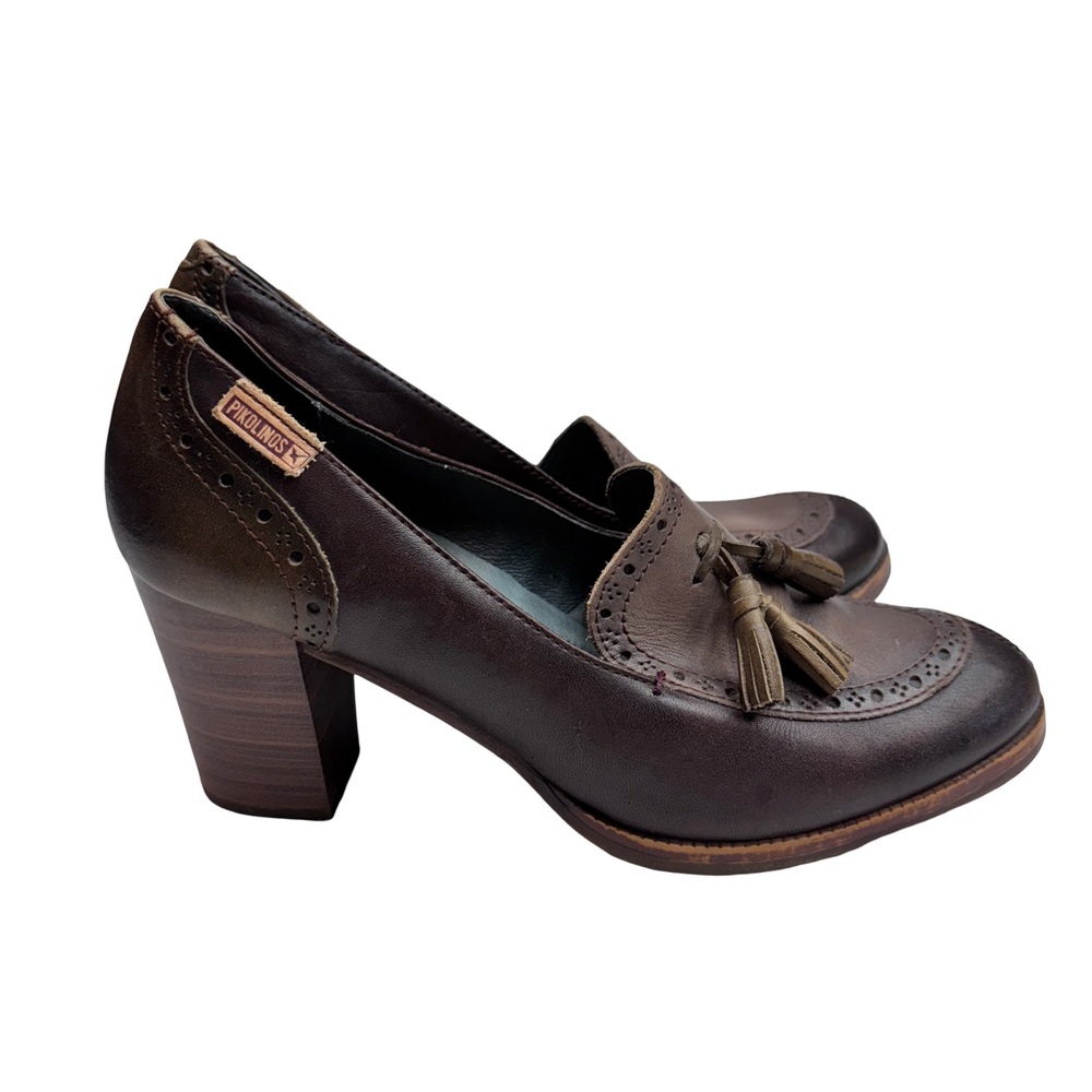 Pikolinos Women’s Two Toned Brown Leather Tassel Loafers Sz 37